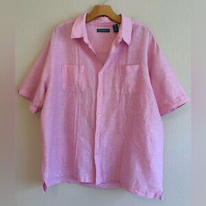 Cubavera Linen Cotton Shirt Men’s XXL Short Slv Pink Cubano Florida Resort Beach